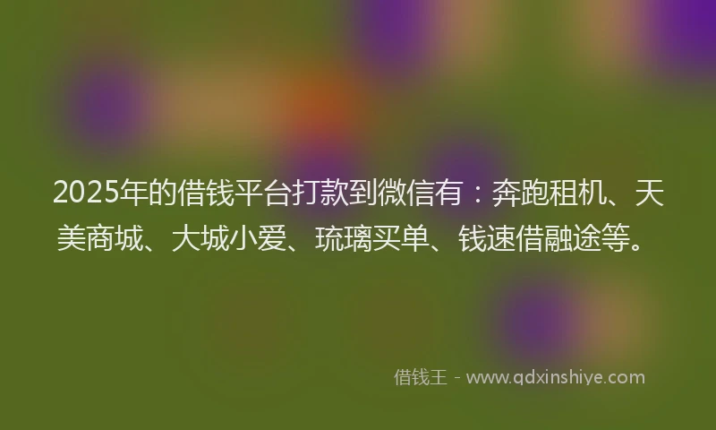 2025年的借钱平台打款到微信有：奔跑租机、天美商城、大城小爱、琉璃买单、钱速借融途等。