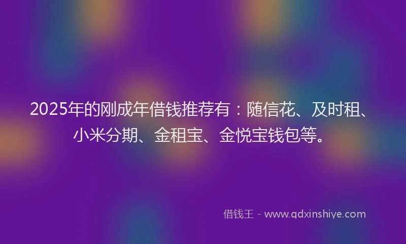 2025年的刚成年借钱推荐有：随信花、及时租、小米分期、金租宝、金悦宝钱包等。