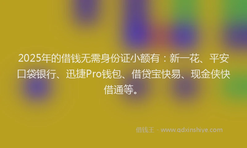 2025年的借钱无需身份证小额有：新一花、平安口袋银行、迅捷Pro钱包、借贷宝快易、现金侠快借通等。