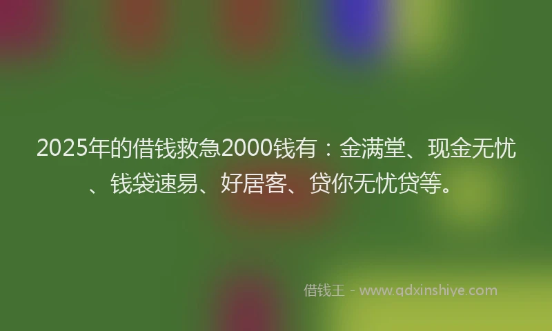 2025年的借钱救急2000钱有：金满堂、现金无忧、钱袋速易、好居客、贷你无忧贷等。