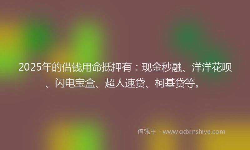 2025年的借钱用命抵押有：现金秒融、洋洋花呗、闪电宝盒、超人速贷、柯基贷等。