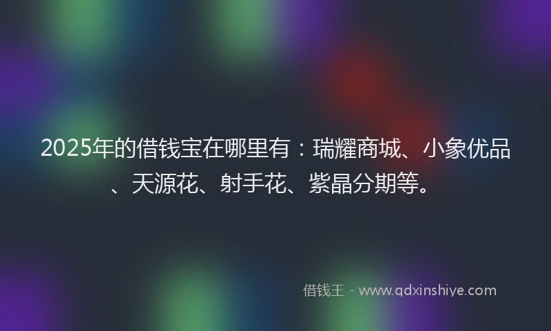 2025年的借钱宝在哪里有：瑞耀商城、小象优品、天源花、射手花、紫晶分期等。