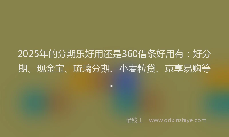 2025年的分期乐好用还是360借条好用有：好分期、现金宝、琉璃分期、小麦粒贷、京享易购等。