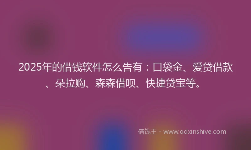 2025年的借钱软件怎么告有：口袋金、爱贷借款、朵拉购、森森借呗、快捷贷宝等。