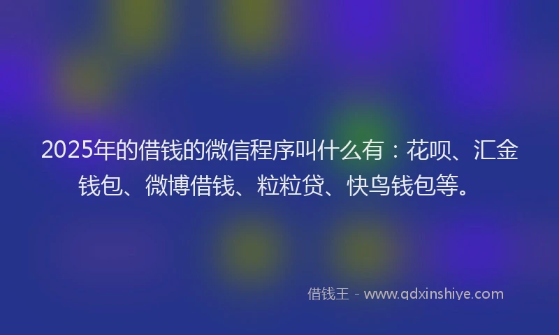 2025年的借钱的微信程序叫什么有：花呗、汇金钱包、微博借钱、粒粒贷、快鸟钱包等。