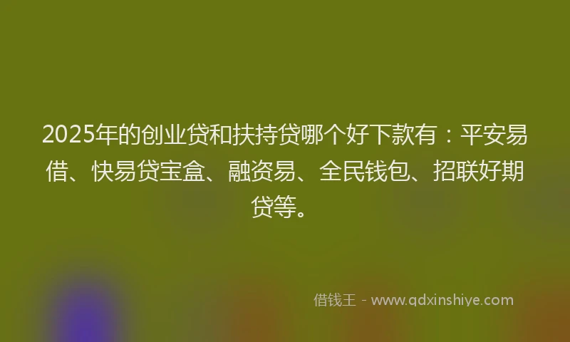 2025年的创业贷和扶持贷哪个好下款有：平安易借、快易贷宝盒、融资易、全民钱包、招联好期贷等。