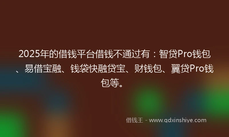 2025年的借钱平台借钱不通过有：智贷Pro钱包、易借宝融、钱袋快融贷宝、财钱包、翼贷Pro钱包等。
