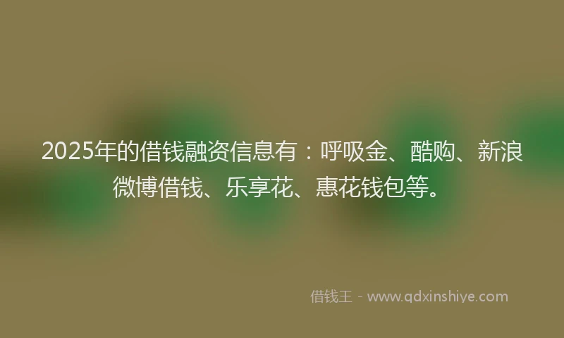 2025年的借钱融资信息有：呼吸金、酷购、新浪微博借钱、乐享花、惠花钱包等。