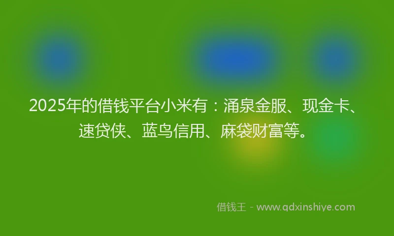 2025年的借钱平台小米有：涌泉金服、现金卡、速贷侠、蓝鸟信用、麻袋财富等。
