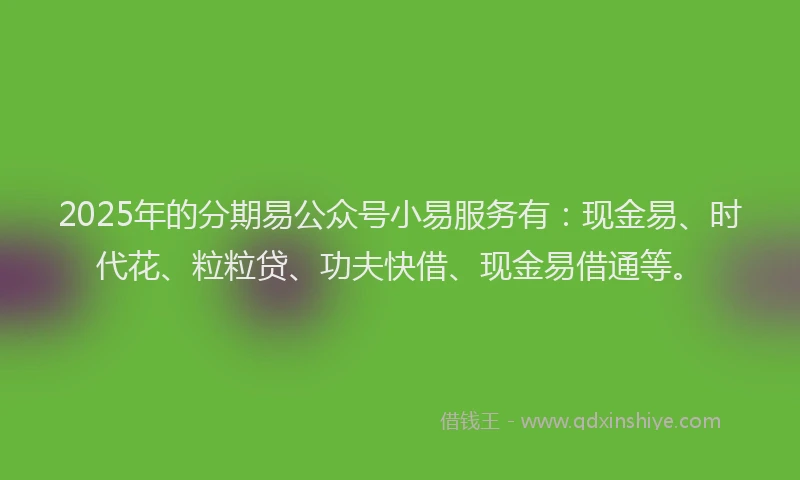 2025年的分期易公众号小易服务有：现金易、时代花、粒粒贷、功夫快借、现金易借通等。