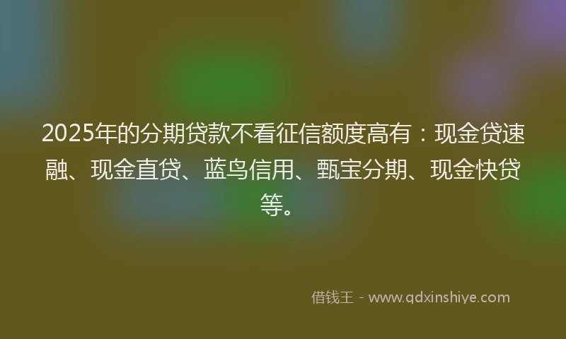 2025年的分期贷款不看征信额度高有：现金贷速融、现金直贷、蓝鸟信用、甄宝分期、现金快贷等。