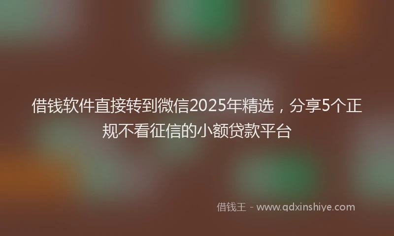 借钱软件直接转到微信2025年精选，分享5个正规不看征信的小额贷款平台
