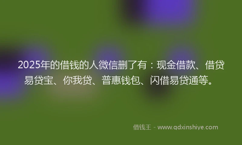 2025年的借钱的人微信删了有：现金借款、借贷易贷宝、你我贷、普惠钱包、闪借易贷通等。