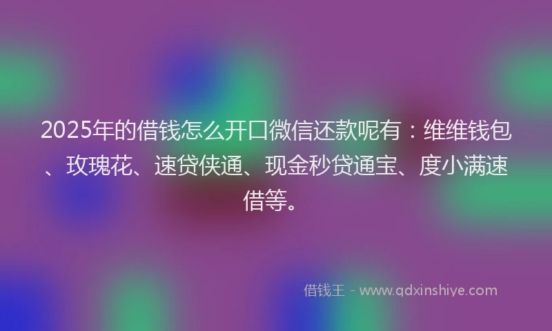 2025年的借钱怎么开口微信还款呢有：维维钱包、玫瑰花、速贷侠通、现金秒贷通宝、度小满速借等。