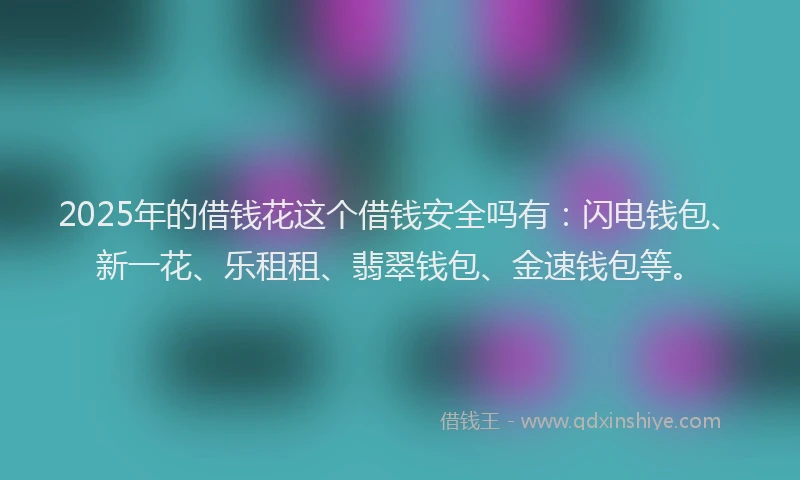 2025年的借钱花这个借钱安全吗有：闪电钱包、新一花、乐租租、翡翠钱包、金速钱包等。