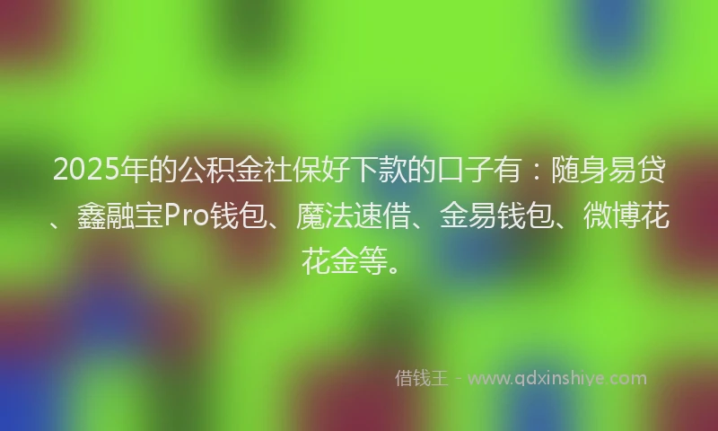 2025年的公积金社保好下款的口子有：随身易贷、鑫融宝Pro钱包、魔法速借、金易钱包、微博花花金等。