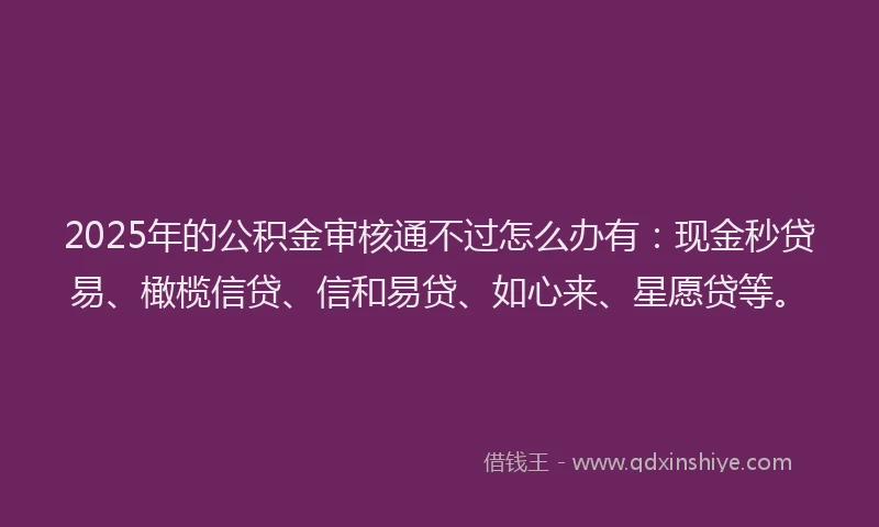 2025年的公积金审核通不过怎么办有：现金秒贷易、橄榄信贷、信和易贷、如心来、星愿贷等。