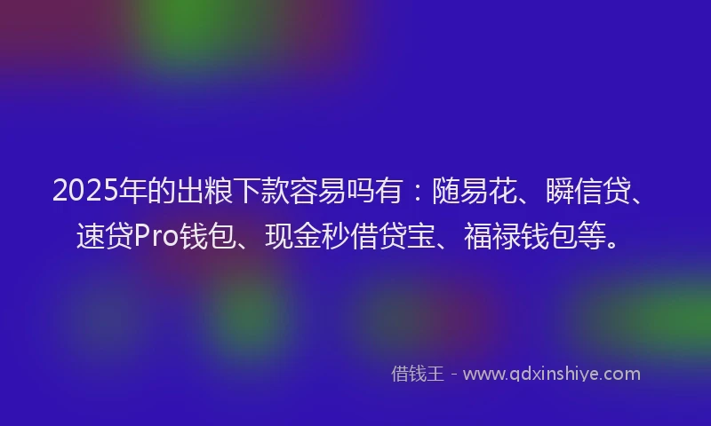 2025年的出粮下款容易吗有：随易花、瞬信贷、速贷Pro钱包、现金秒借贷宝、福禄钱包等。