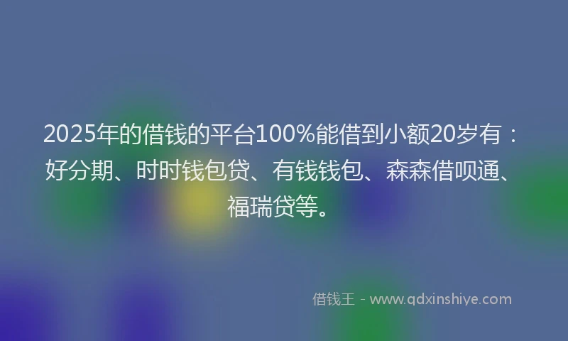 2025年的借钱的平台100%能借到小额20岁有：好分期、时时钱包贷、有钱钱包、森森借呗通、福瑞贷等。