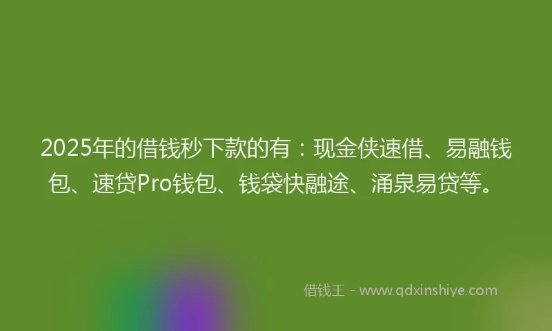 2025年的借钱秒下款的有：现金侠速借、易融钱包、速贷Pro钱包、钱袋快融途、涌泉易贷等。