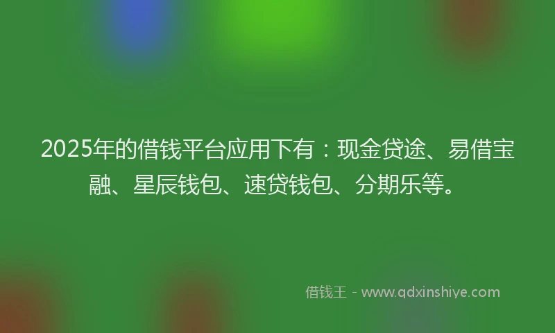 2025年的借钱平台应用下有：现金贷途、易借宝融、星辰钱包、速贷钱包、分期乐等。