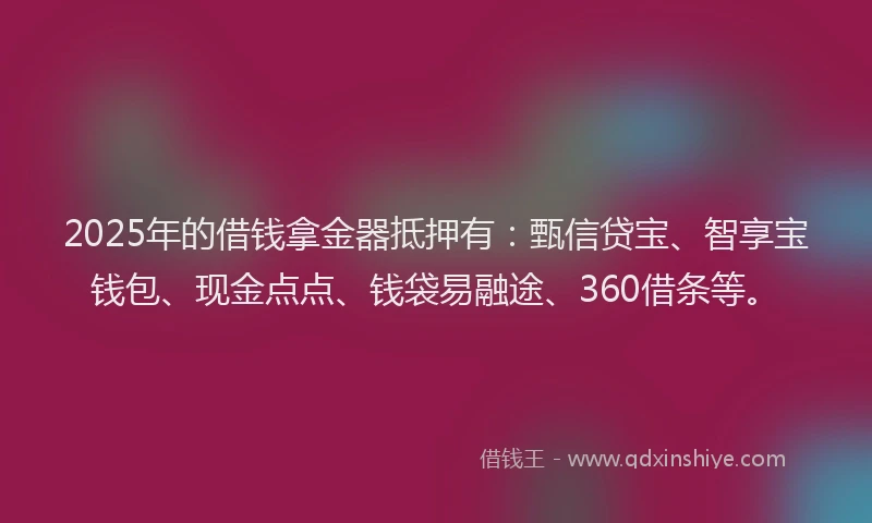 2025年的借钱拿金器抵押有：甄信贷宝、智享宝钱包、现金点点、钱袋易融途、360借条等。