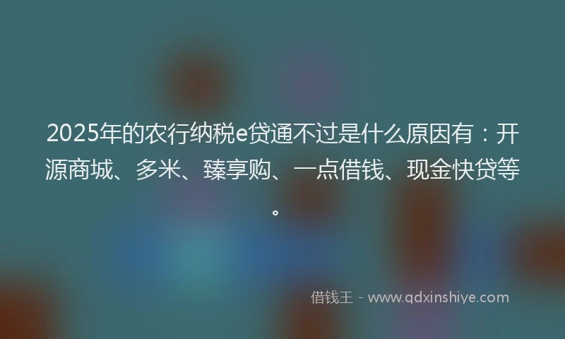 2025年的农行纳税e贷通不过是什么原因有：开源商城、多米、臻享购、一点借钱、现金快贷等。