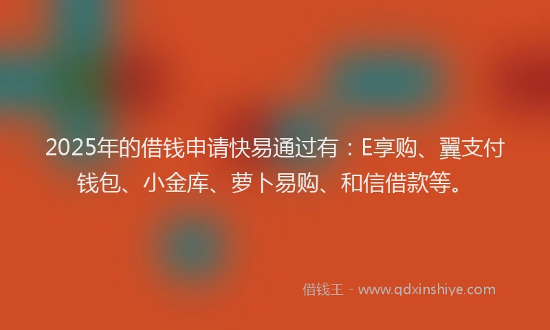 2025年的借钱申请快易通过有：E享购、翼支付钱包、小金库、萝卜易购、和信借款等。