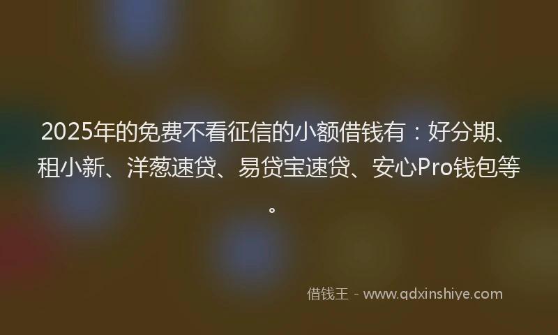 2025年的免费不看征信的小额借钱有：好分期、租小新、洋葱速贷、易贷宝速贷、安心Pro钱包等。
