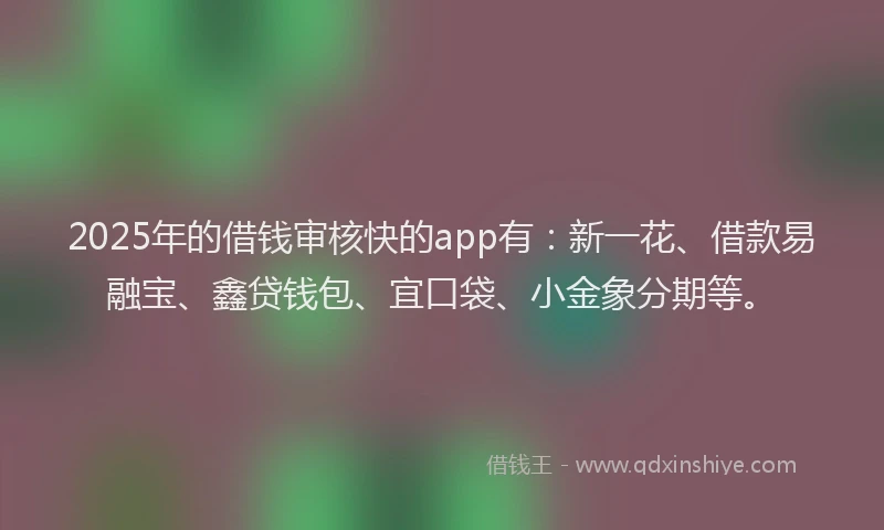 2025年的借钱审核快的app有：新一花、借款易融宝、鑫贷钱包、宜口袋、小金象分期等。