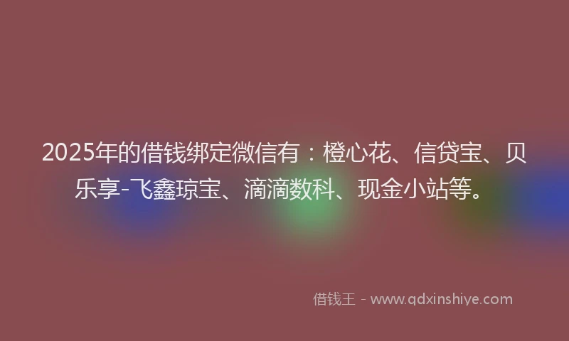 2025年的借钱绑定微信有：橙心花、信贷宝、贝乐享-飞鑫琼宝、滴滴数科、现金小站等。