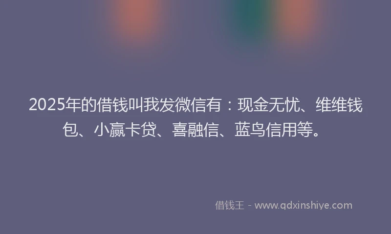 2025年的借钱叫我发微信有：现金无忧、维维钱包、小赢卡贷、喜融信、蓝鸟信用等。