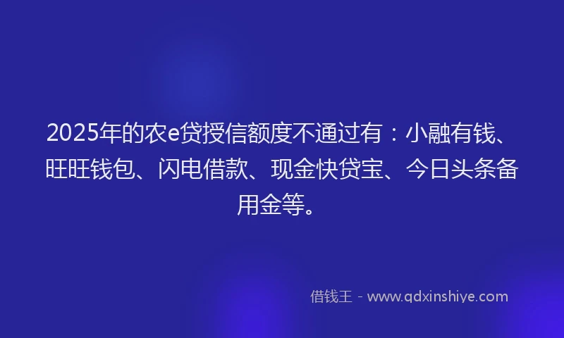 2025年的农e贷授信额度不通过有：小融有钱、旺旺钱包、闪电借款、现金快贷宝、今日头条备用金等。