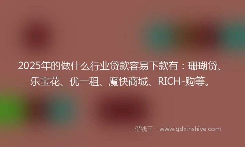 2025年的做什么行业贷款容易下款有：珊瑚贷、乐宝花、优一租、魔快商城、RICH-购等。