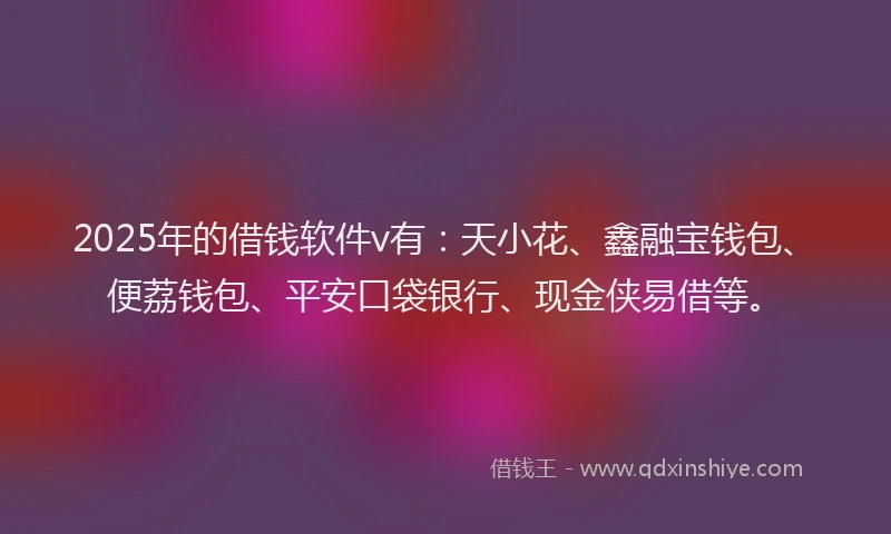 2025年的借钱软件v有：天小花、鑫融宝钱包、便荔钱包、平安口袋银行、现金侠易借等。