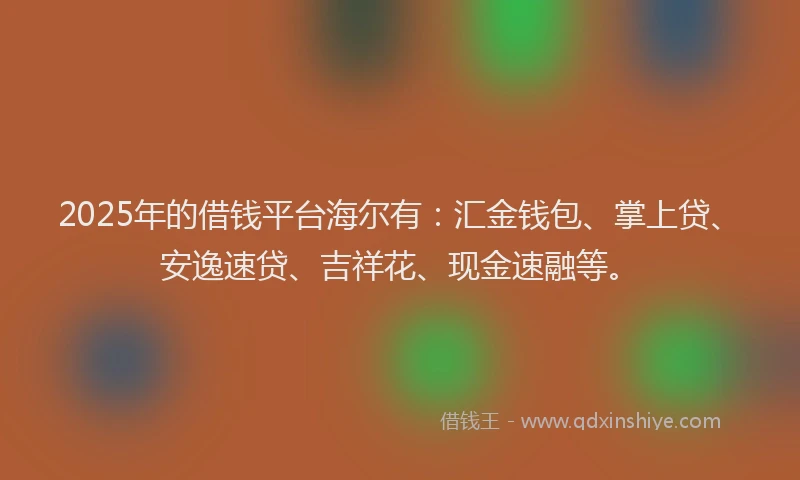 2025年的借钱平台海尔有：汇金钱包、掌上贷、安逸速贷、吉祥花、现金速融等。