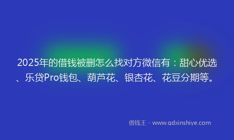 2025年的借钱被删怎么找对方微信有：甜心优选、乐贷Pro钱包、葫芦花、银杏花、花豆分期等。