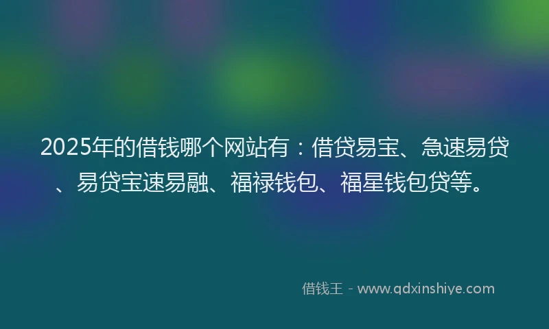2025年的借钱哪个网站有：借贷易宝、急速易贷、易贷宝速易融、福禄钱包、福星钱包贷等。