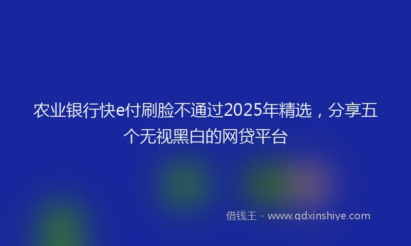 农业银行快e付刷脸不通过2025年精选，分享五个无视黑白的网贷平台