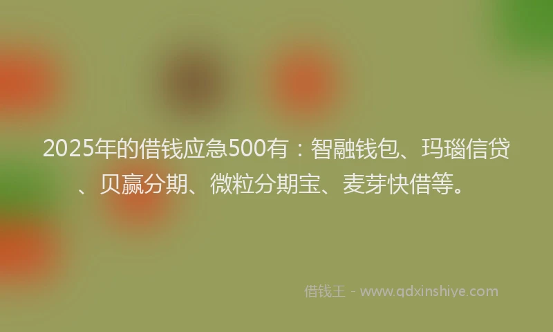 2025年的借钱应急500有：智融钱包、玛瑙信贷、贝赢分期、微粒分期宝、麦芽快借等。