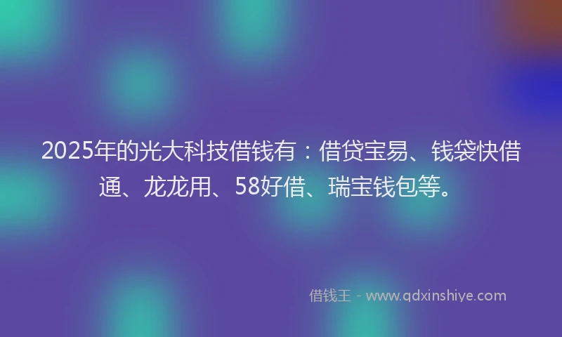 2025年的光大科技借钱有：借贷宝易、钱袋快借通、龙龙用、58好借、瑞宝钱包等。