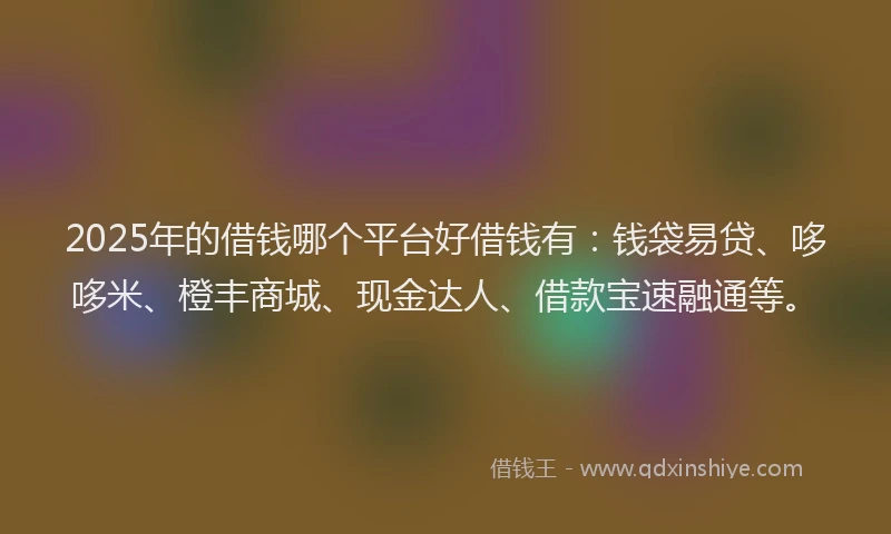 2025年的借钱哪个平台好借钱有：钱袋易贷、哆哆米、橙丰商城、现金达人、借款宝速融通等。