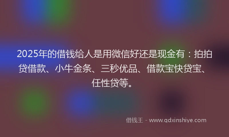 2025年的借钱给人是用微信好还是现金有：拍拍贷借款、小牛金条、三秒优品、借款宝快贷宝、任性贷等。