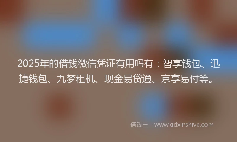 2025年的借钱微信凭证有用吗有：智享钱包、迅捷钱包、九梦租机、现金易贷通、京享易付等。