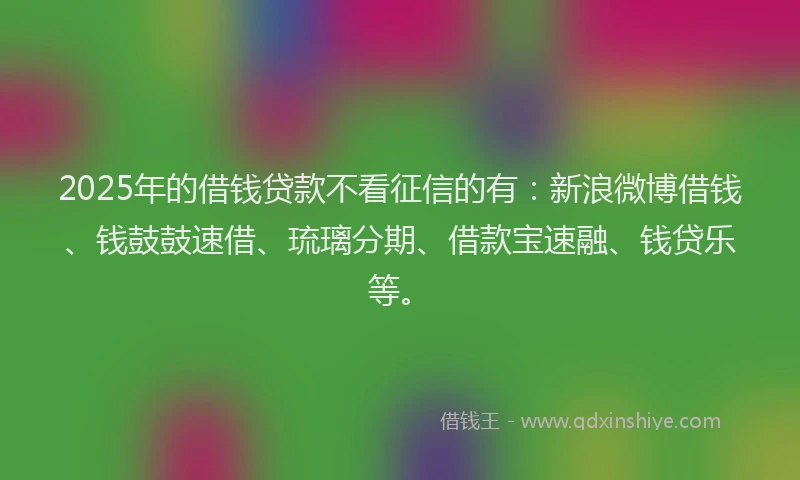 2025年的借钱贷款不看征信的有：新浪微博借钱、钱鼓鼓速借、琉璃分期、借款宝速融、钱贷乐等。