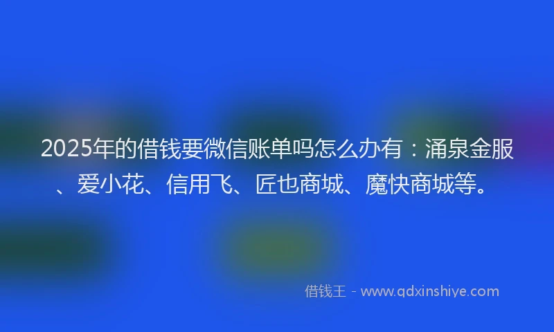 2025年的借钱要微信账单吗怎么办有：涌泉金服、爱小花、信用飞、匠也商城、魔快商城等。