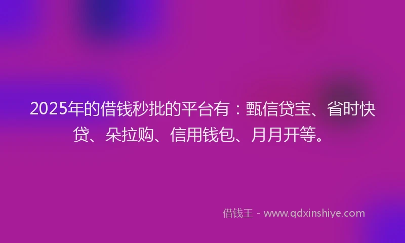 2025年的借钱秒批的平台有：甄信贷宝、省时快贷、朵拉购、信用钱包、月月开等。