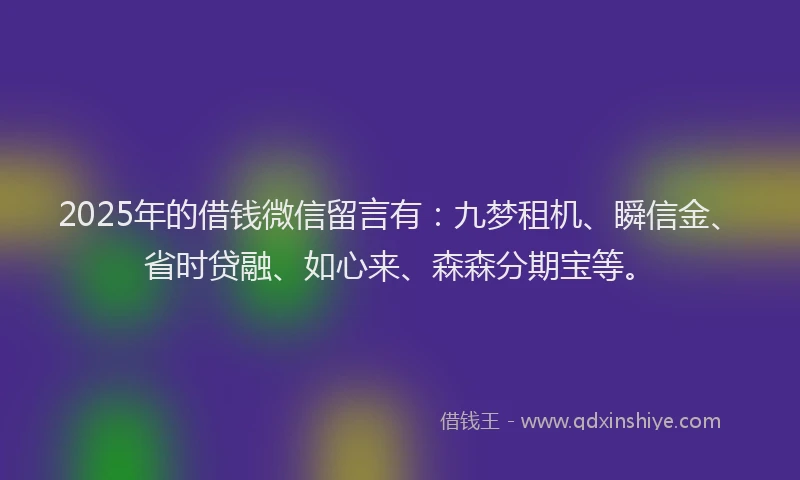 2025年的借钱微信留言有：九梦租机、瞬信金、省时贷融、如心来、森森分期宝等。