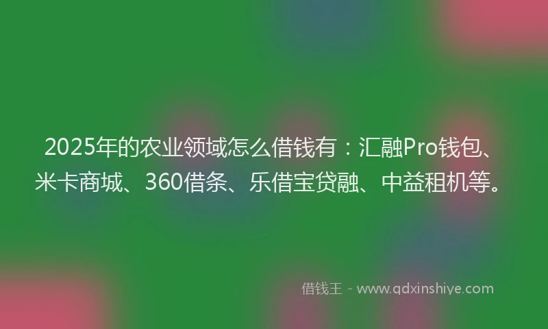 2025年的农业领域怎么借钱有：汇融Pro钱包、米卡商城、360借条、乐借宝贷融、中益租机等。