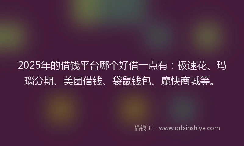 2025年的借钱平台哪个好借一点有：极速花、玛瑙分期、美团借钱、袋鼠钱包、魔快商城等。
